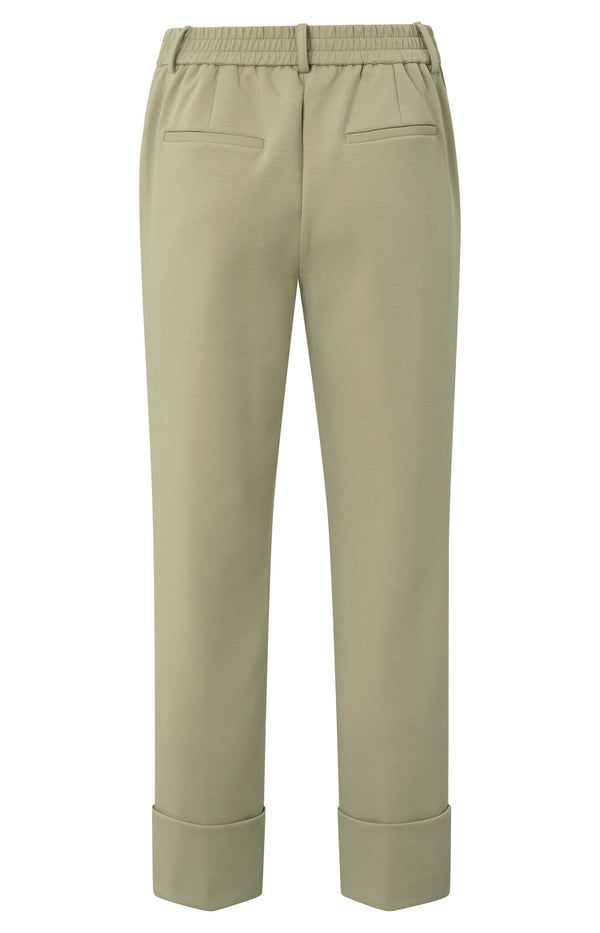 YAYA Trousers - Jersey pants with fixed turned-up hemSoft Green
