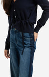 YAYA V-neck Tie Waist Cardigan - InkwellBlue
