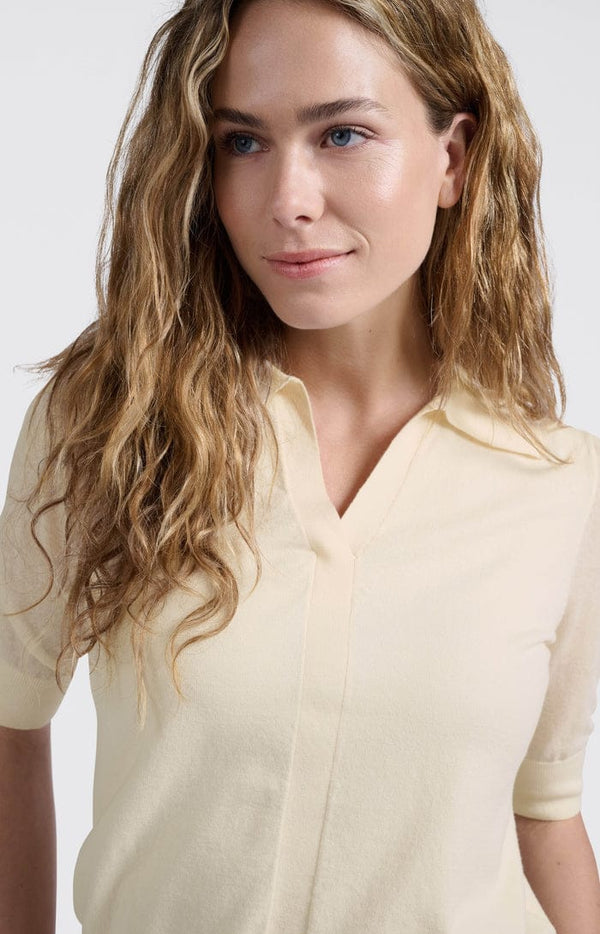 YAYA Knitted Polo With Transparent sleeves- Off White