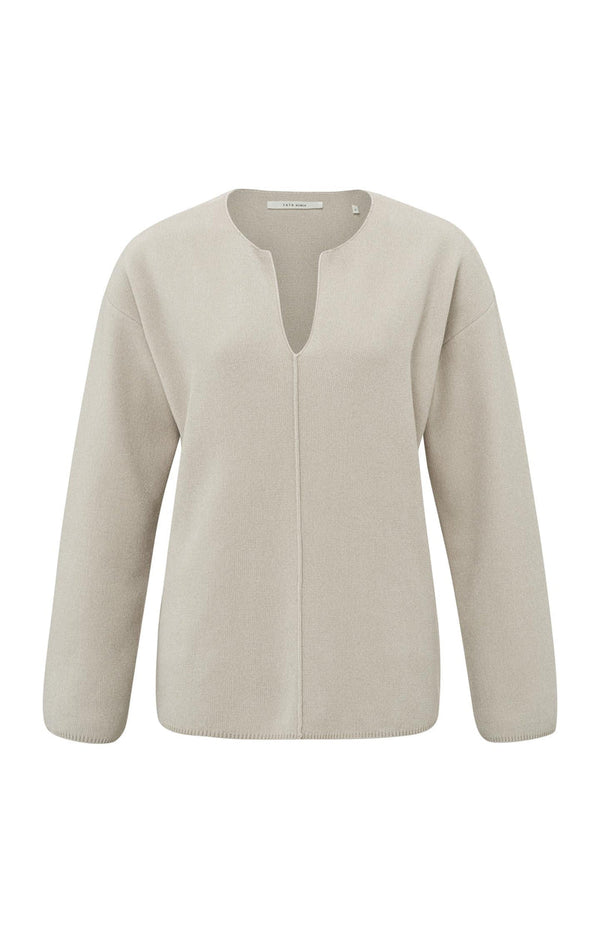 YAYA Chenille V-neck sweater - Silver Lining Beige