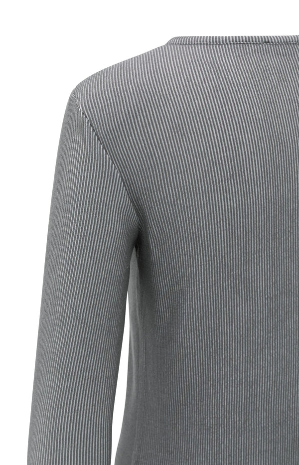YAYA Ribbed Shoulder Pads Long Sleeve Top - Dark Night Grey Dess