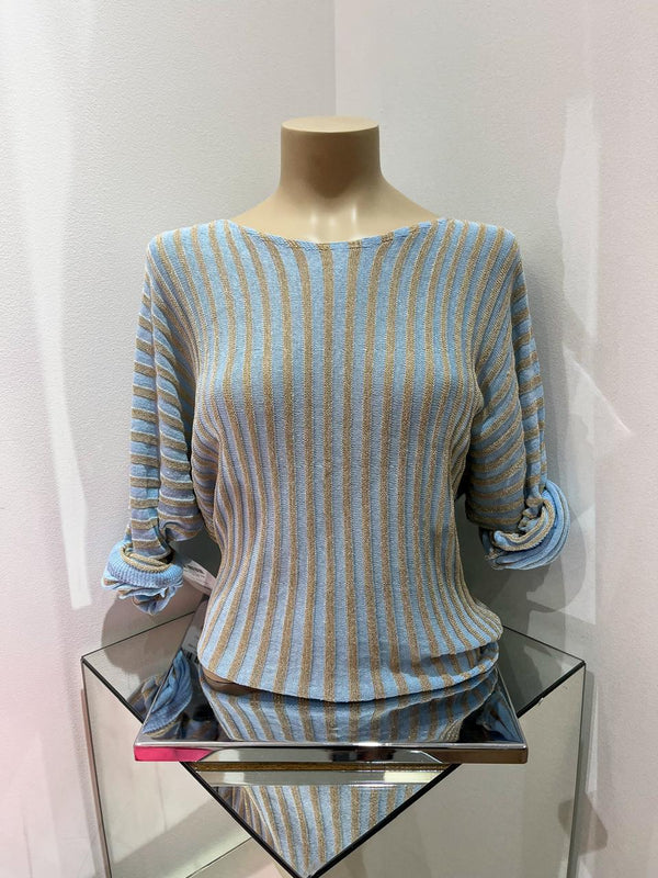 Made In Italy - UB Ember Cotton Lurex Stripe Top - Sky