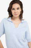 YAYA Short Sleeve Sweater With Collar - Ice Blue