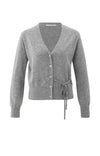 YAYA V-neck Tie Waist Cardigan-Medium Grey Melange