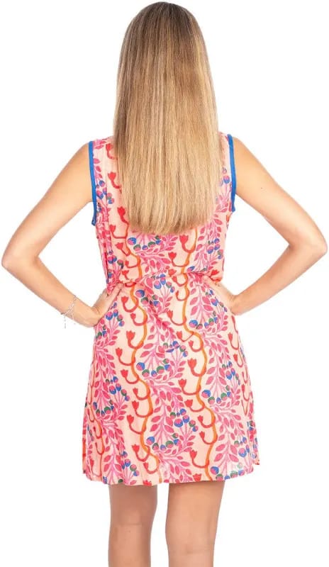 Isla Bonita Sleeveless Short Dress - Coral Print