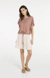YAYA Flowy Top with Knot Detail & Elastic hem - Burlwood Pink