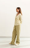 Yaya Wide-leg trousers with pleats and fixed turned-up hem Soft Green