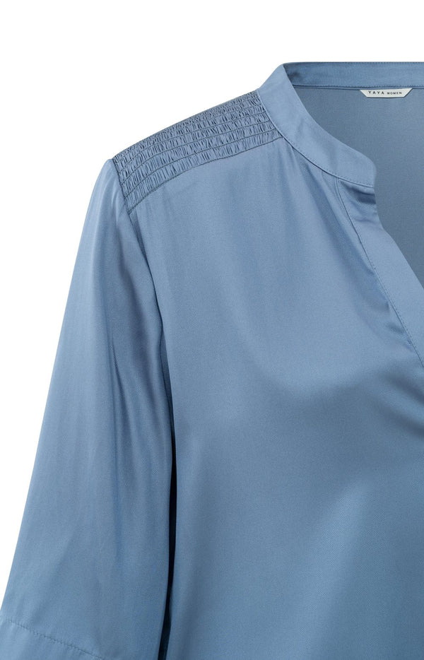 YAYA V-neck Satin Top - Infinity Blue
