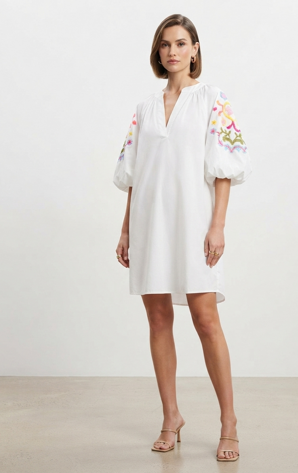 Made In Italy Bubble Sleeve Dress - White
