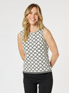 Clover Print Sleeveless Knit Top - Ivory/Black
