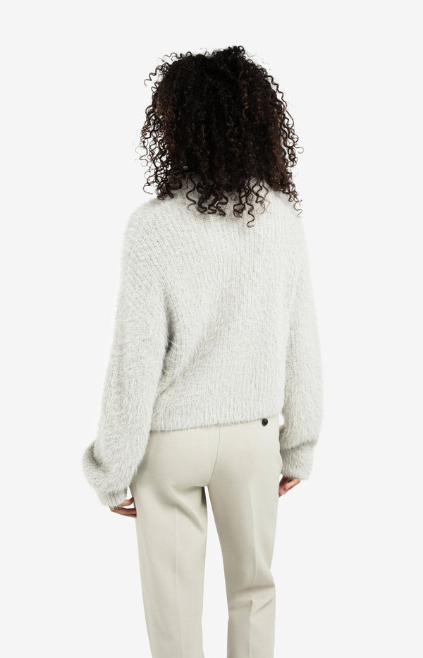 YAYA Furry Collar Sweater - CloudGrey