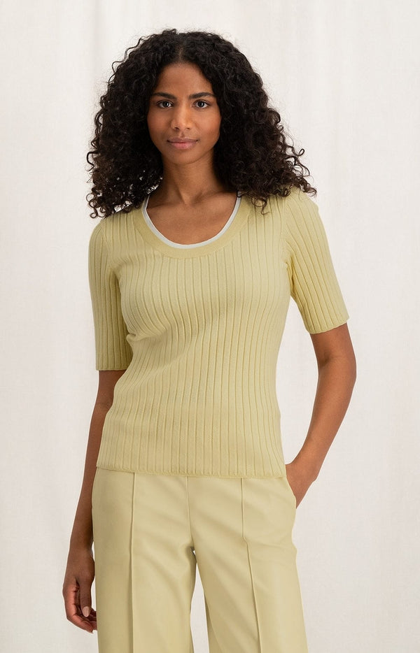 YAYA Round Neck Ribbed Sweater - Parsnip Yellow