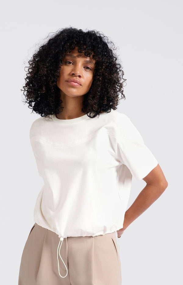 Yaya Jersey top with elastic drawcord-Off White