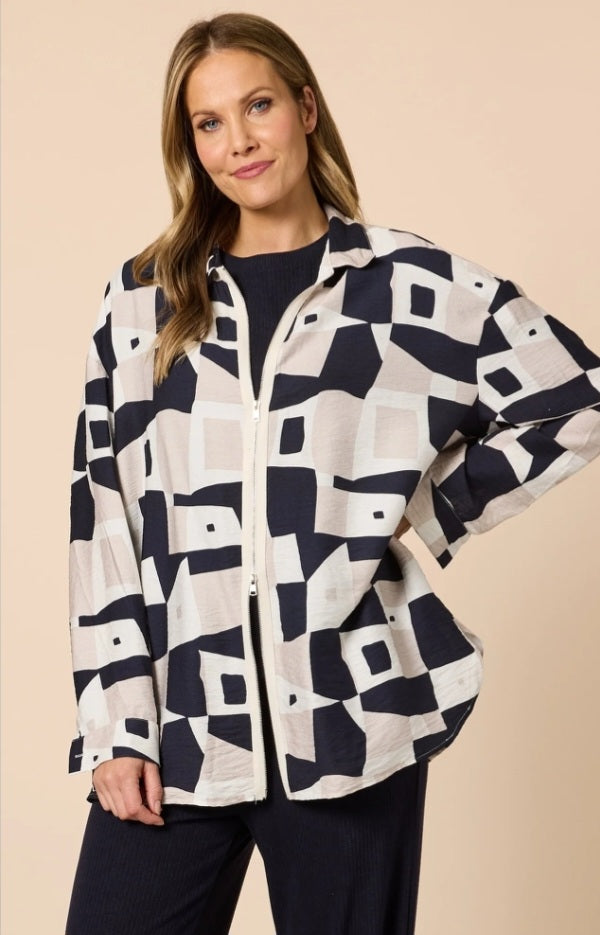 Threadz Gauche Shacket - Navy Multi