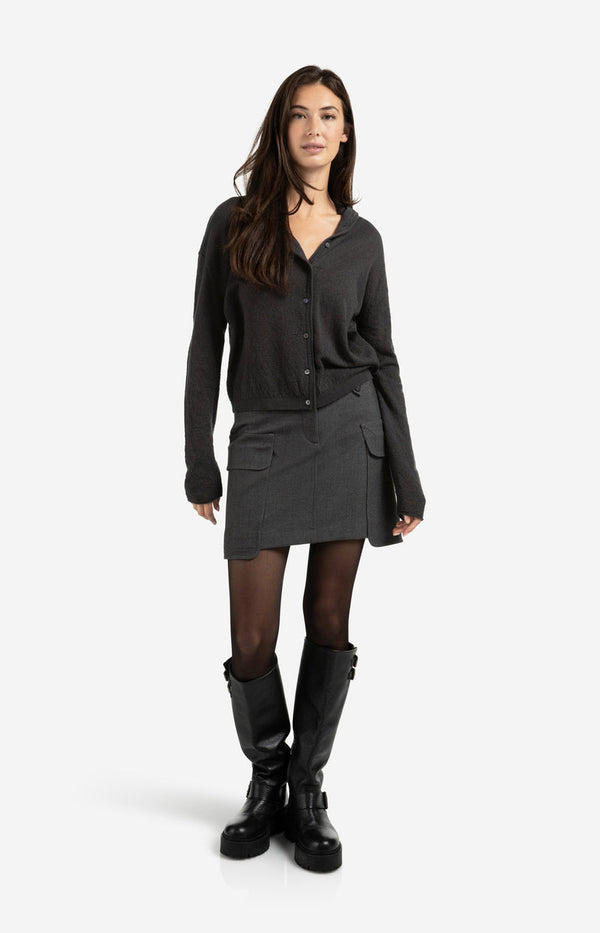 YAYA Knitted High Neck Cardigan- Oyster Black