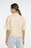YAYA Oversized Denim Jacket with Short Sleeves -Warm Beige