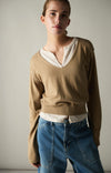 YAYA Sweater with layered look and contrast neckline - Khaki Green Dressin