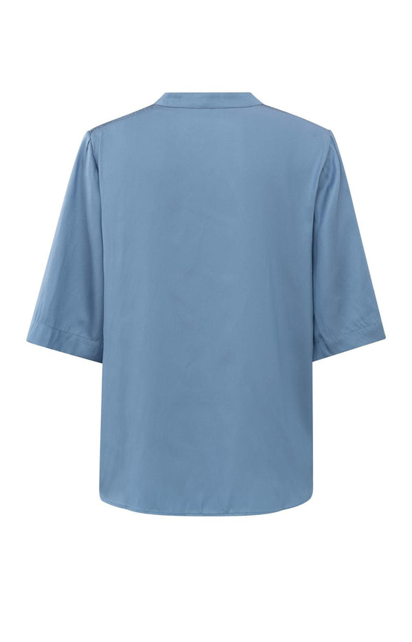 YAYA V-neck Satin Top - Infinity Blue