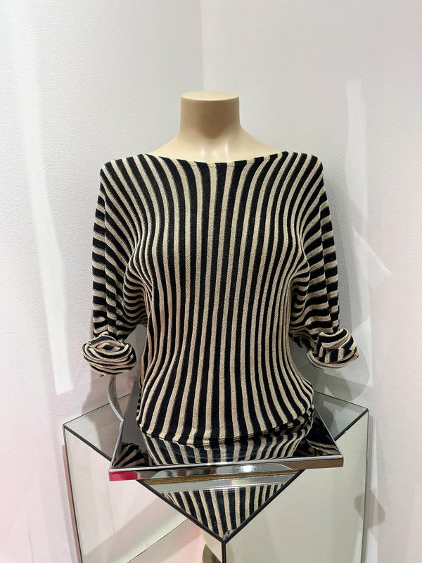 Made in Italy - UB Ember Cotton Lurex Stripe Top - Black