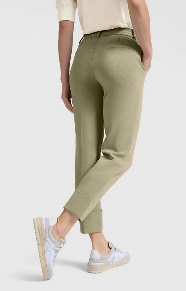 YAYA Trousers - Jersey pants with fixed turned-up hemSoft Green