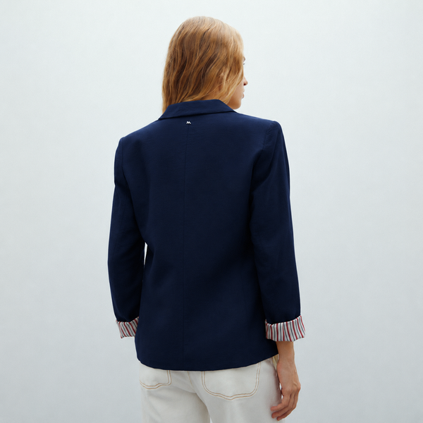 ANDAM Navy Blue Striped Lining Blazer - NavyBlue-109