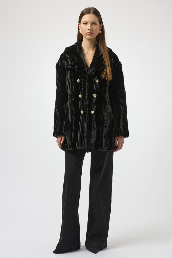 Joseph Ribkoff Textured Faux Fur Shawl Collar Coat