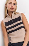 Yaya Sleeveless sweater with block stripes and half-zip