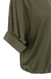 YAYA Jersey Top With Pleated Sleeves - Army Green