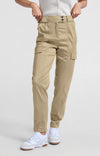 Yaya High waist cargo trousers with slim legs and pockets-Safari