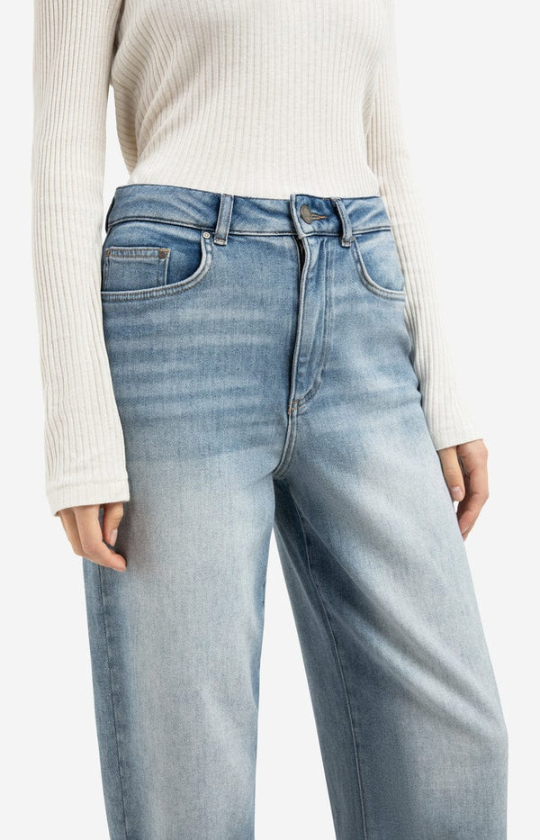 YAYA High-waist jeans with loose fit and roll-up legs - Blue Denim