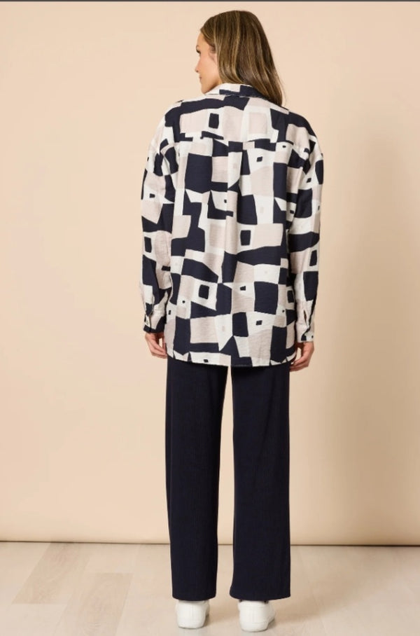 Threadz Gauche Shacket - Navy Multi