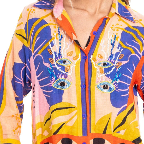 Isla Bonita Beaded Shirt Dress - Eye Print