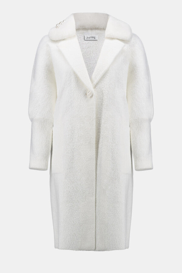 Joseph Ribkoff Feather Yarn and Faux Fur Sweater Coat