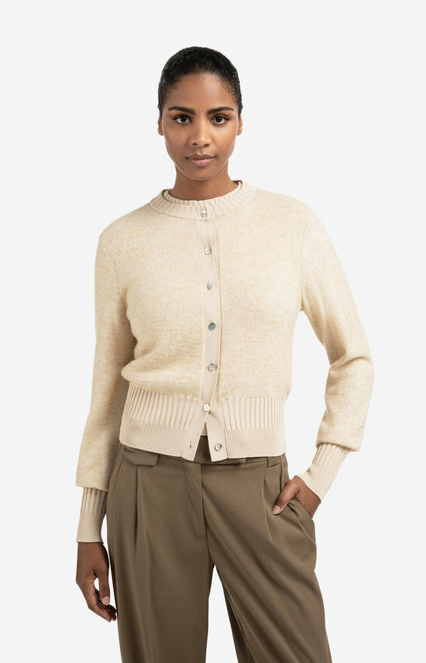 YAYA Long Sleeve Double Rib Cardigan- YellowSand Beige