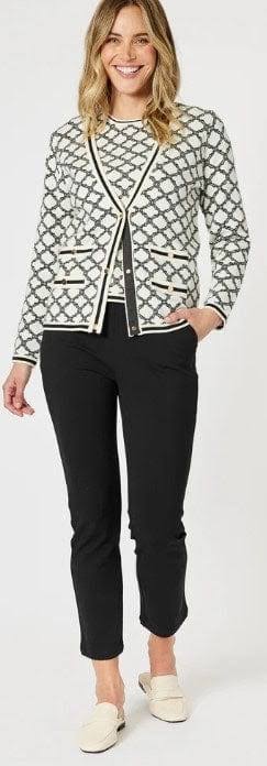 Clover Print Knit Cardigan - Ivory/Black