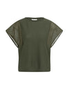 YAYA Top with Sheer Short Sleeves & Crew Neck - Army Green