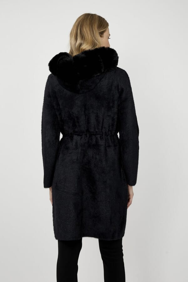 Joseph Ribkoff Fur Trim Hooded Jacket - Black