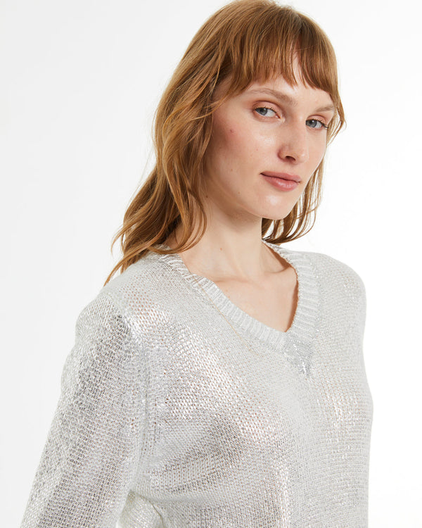 ANDAM Laminated V-neck sweater - Silver