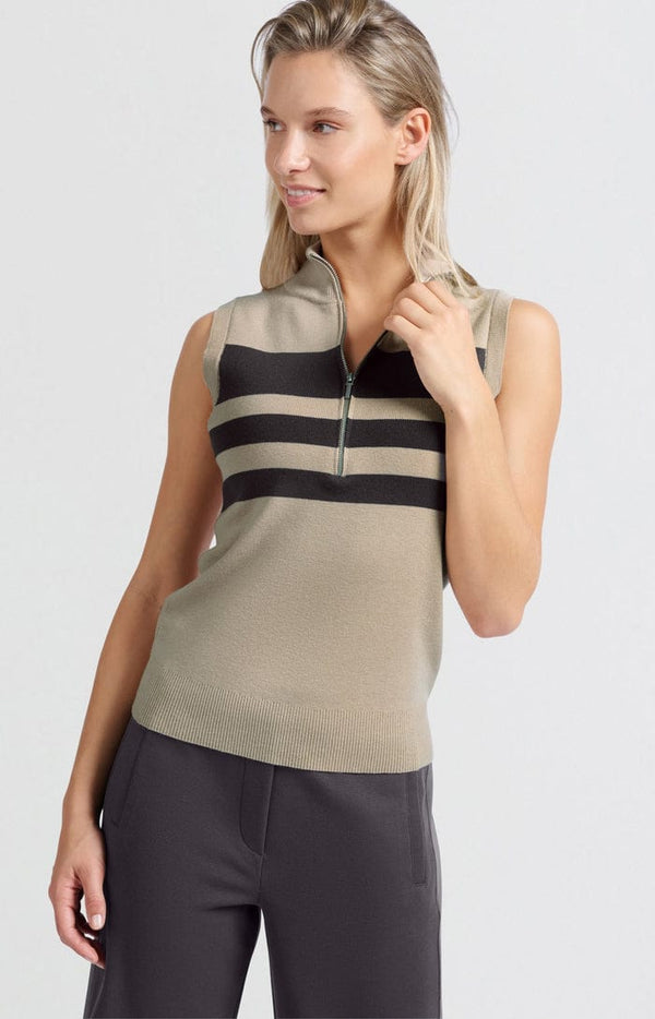 Yaya Sleeveless sweater with block stripes and half-zip