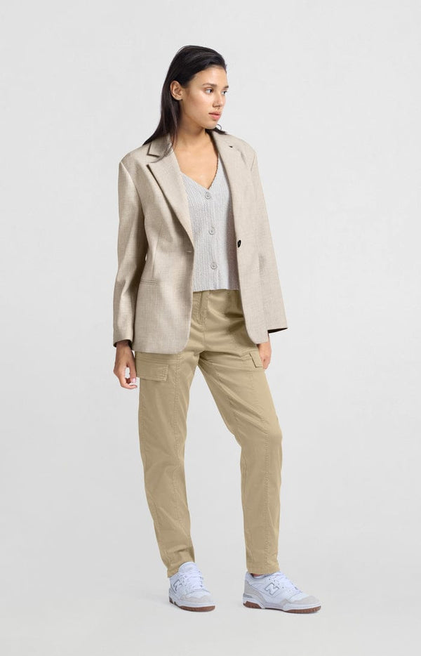 Yaya High waist cargo trousers with slim legs and pockets-Safari