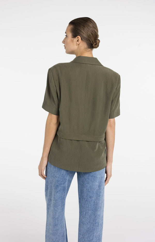 YAYA Woven Blazer with Short Sleeves & detachable zip hem