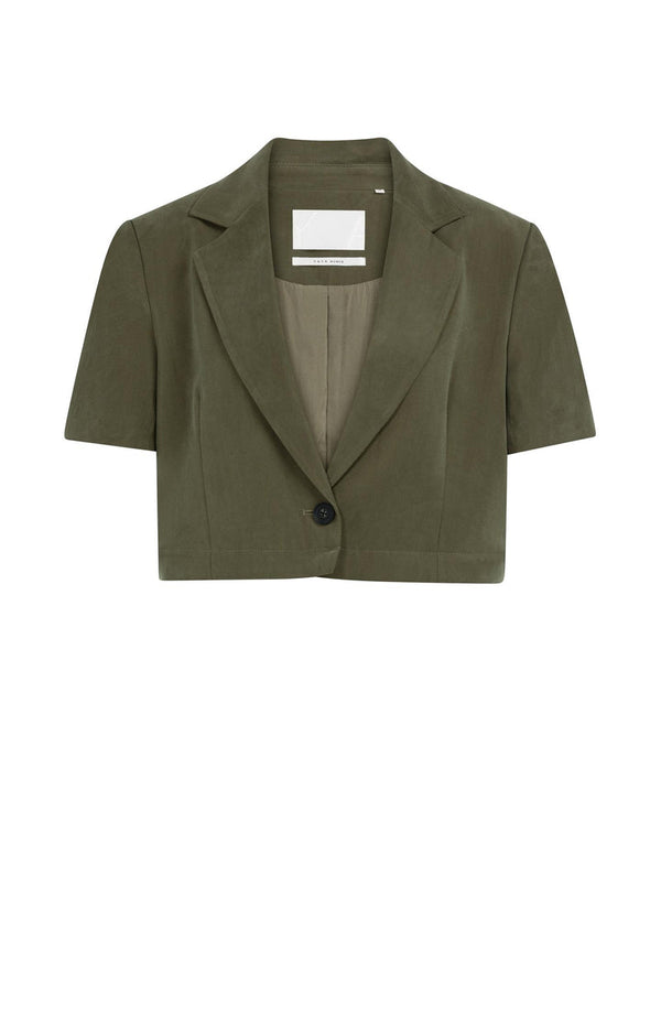 YAYA Woven Blazer with Short Sleeves & detachable zip hem