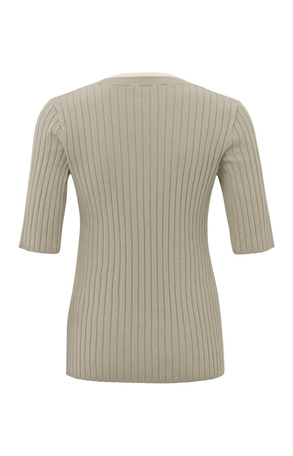 YAYA Round Neck Ribbed Sweater - Aluminium Beige