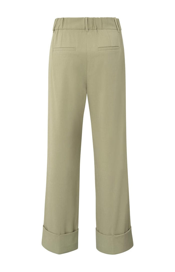 Yaya Wide-leg trousers with pleats and fixed turned-up hem Soft Green