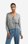 YAYA V-neck Tie Waist Cardigan-Medium Grey Melange