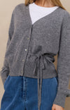 YAYA V-neck Tie Waist Cardigan-Medium Grey Melange