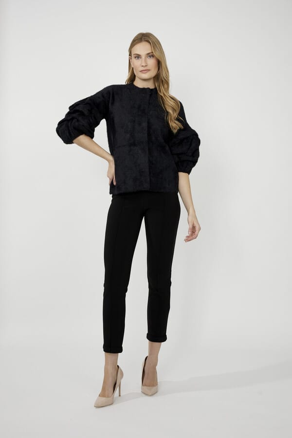 Joseph Ribkoff sweater knitpuff sleeve jacket - Black