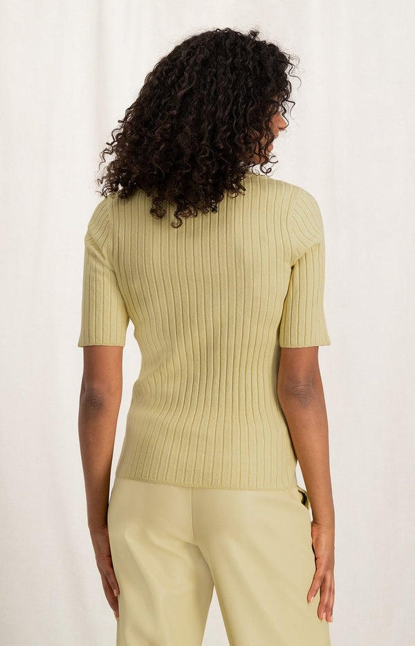 YAYA Round Neck Ribbed Sweater - Parsnip Yellow