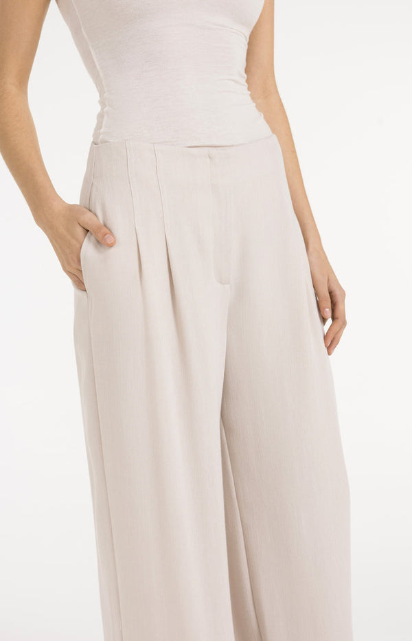 YAYA Linen blend trousers with wide legs and fringed details - Cloud Cream White