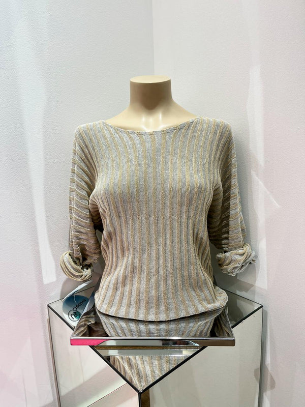 Made In Italy - UB Ember Cotton Lurex Stripe Top - Stone